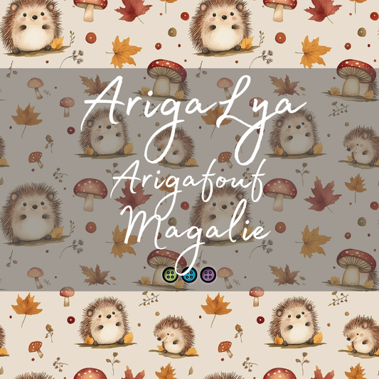 ARIGALYA | MOTIF OCTOBRE HÉRISSON ET CHAMPIGNON | ARIGAFOUF MAGALIE | Bambou/Chanvre - sur commande