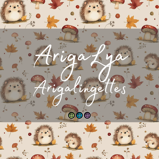 ARIGALYA | MOTIF OCTOBRE HÉRISSON ET CHAMPIGNON | ARIGALINGETTES/MOUCHOIRS LAVABLES - sur commande