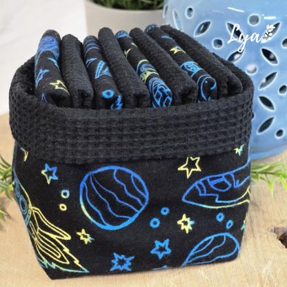 PANIER DE LINGETTE | FLANELLE ET COTON GAUFRÉ | Mouchoirs/lingettes lavables - prêt à partir
