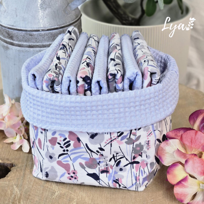PANIER DE LINGETTE | FLANELLE ET COTON GAUFRÉ | Mouchoirs/lingettes lavables - prêt à partir