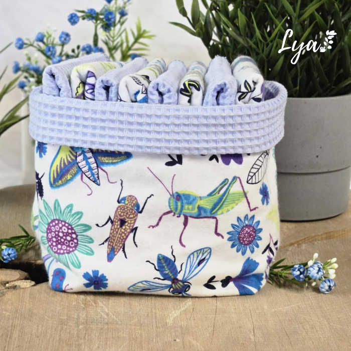 PANIER DE LINGETTE | FLANELLE ET COTON GAUFRÉ | Mouchoirs/lingettes lavables - prêt à partir