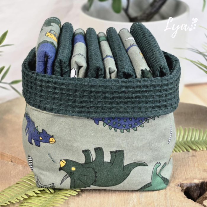 PANIER DE LINGETTE | FLANELLE ET COTON GAUFRÉ | Mouchoirs/lingettes lavables - prêt à partir