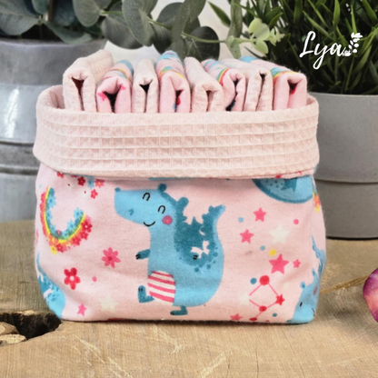 PANIER DE LINGETTE | FLANELLE ET COTON GAUFRÉ | Mouchoirs/lingettes lavables - prêt à partir