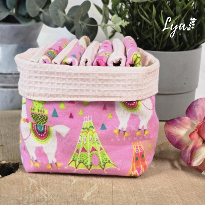 PANIER DE LINGETTE | FLANELLE ET COTON GAUFRÉ | Mouchoirs/lingettes lavables - prêt à partir