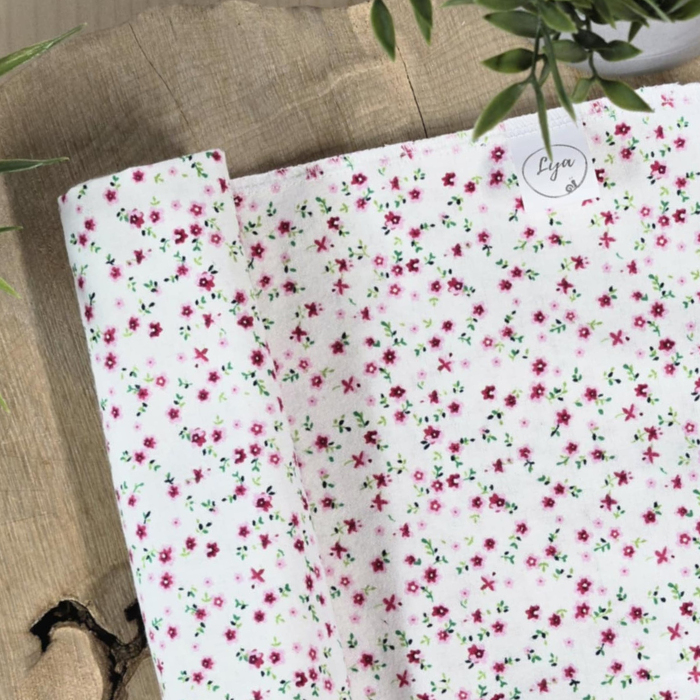 COUVERTURE EN FLANELLE | Fleurs rose - prêt à partir