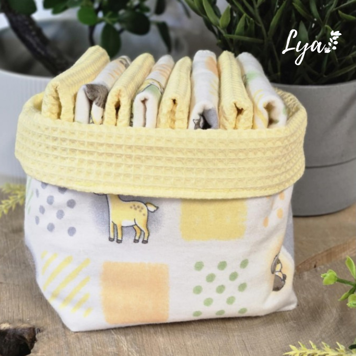 PANIER DE LINGETTE | FLANELLE ET COTON GAUFRÉ | Mouchoirs/lingettes lavables - prêt à partir