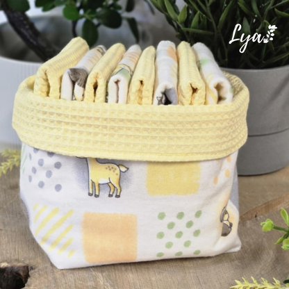 PANIER DE LINGETTE | FLANELLE ET COTON GAUFRÉ | Mouchoirs/lingettes lavables - prêt à partir
