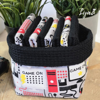 PANIER DE LINGETTE | FLANELLE ET COTON GAUFRÉ | Mouchoirs/lingettes lavables - prêt à partir
