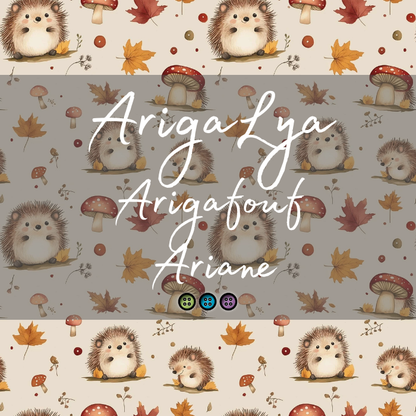 ARIGALYA | MOTIF OCTOBRE HÉRISSON ET CHAMPIGNON | ARIGAFOUF ARIANE | Bambou/Coton - sur commande