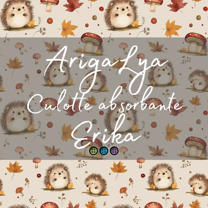 ARIGALYA | MOTIF OCTOBRE HÉRISSON ET CHAMPIGNON | CULOTTE ABSORBANTE ERIKA - sur commande