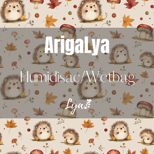 ARIGALYA | MOTIF OCTOBRE HÉRISSON ET CHAMPIGNON | HUMIDISAC/WETBAG LYA - sur commande