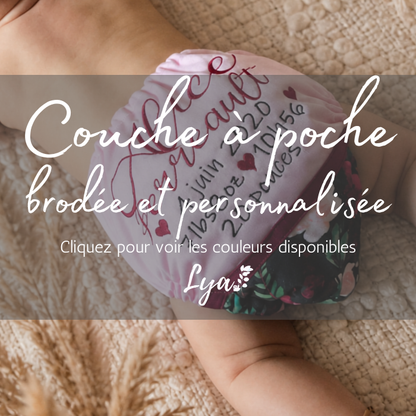 COUCHE À POCHE BRODÉE ET PERSONNALISÉE | couche lavable à poche | Taille unique | LYA  - sur commande